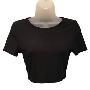 SHEIN Women’s Black Crop Top Short Sleeve Round Neck Shirt Casual Sz Medium